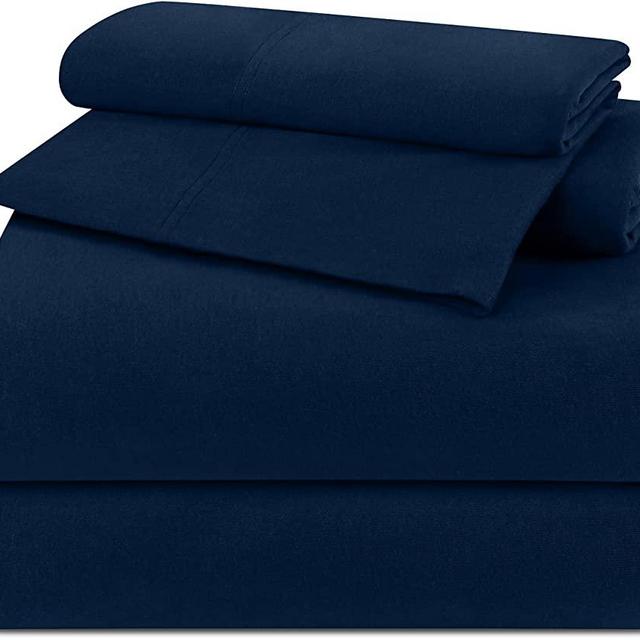 Utopia Bedding Queen Sheet Set - Jersey Knit Sheets 4 Pieces Set - Cotton  Jersey Soft Stretchy Sheets (Queen, Navy)