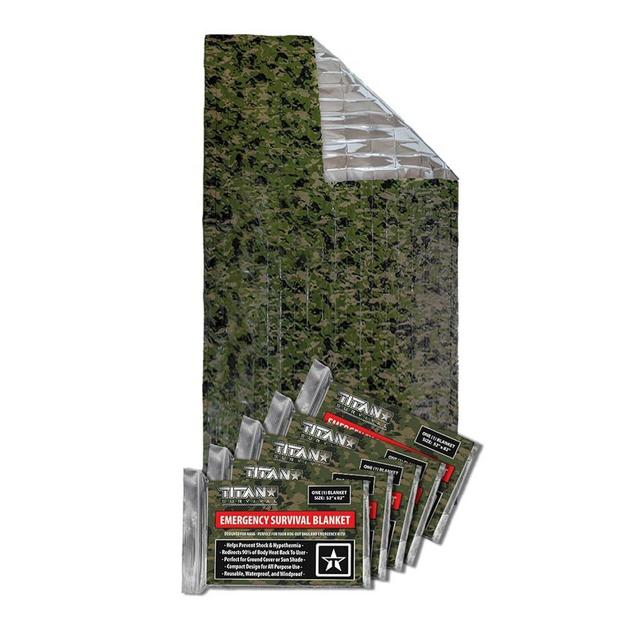 TITAN Survival Two-Sided Emergency Mylar Survival Blankets, 5-Pack (SHROWD® Woodland CAMO)