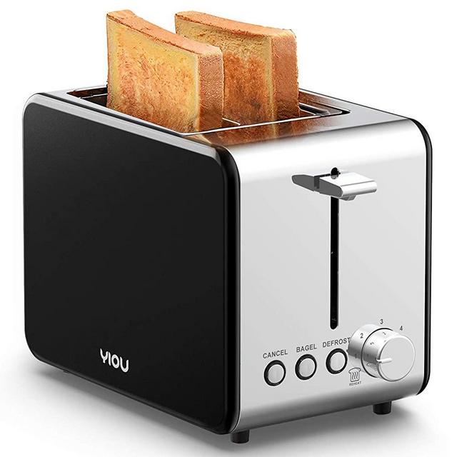 YIOU Toaster 2 Slice Stainless Steel 2 Slice Toaster 1.5 Inch Extra Wide Slots 6 Browning Setting Toaster Bagel Toaster Reheat Defrost Cancel Function Removable Crumb Tray Easy Cleaning T2S-Black
