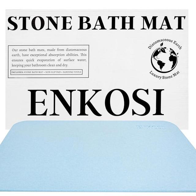 Diatomaceous Stone Mat - Quick Dry - Rock Bath Accessory (23.5x15 Light Blue)