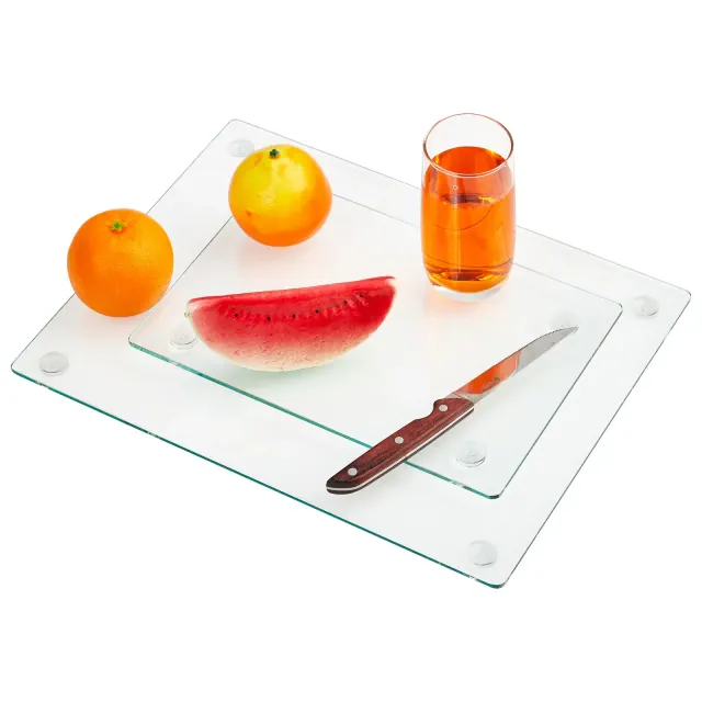 Tempered Glass Cutting Board for Kitchen Countertop – Clear Non-Slip Chopping Board 12x16in + 12x8in, Heat & Shatter Resistant