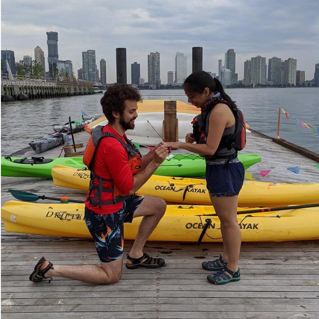 Rob proposing at the boathouse, June 2020