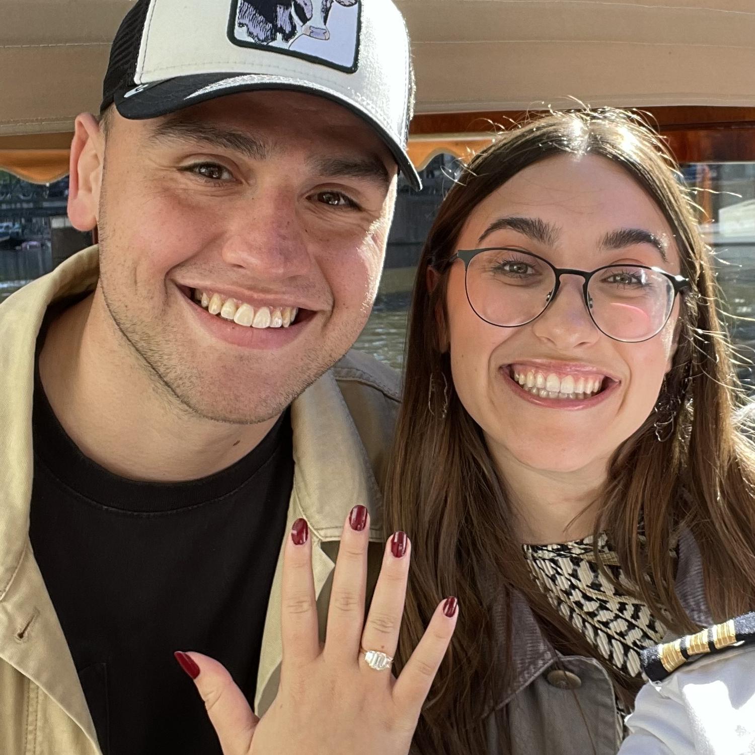 We got engaged!!! 2023 
Ian proposed to Elizabeth under the Seven Bridges in Amsterdam on a private canal tour.