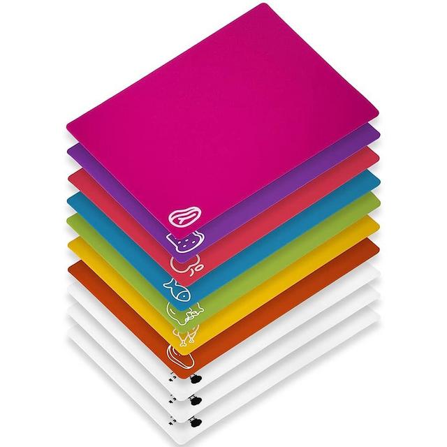 10 Pieces Flexible Cutting Boards, BPA Free Plastic Cutting Boards for Kitchen, Non Slip Cutting Mat for Meat and Vegetables
