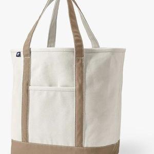 Color: Natural/Rich Camel. Size: Medium Regular Handle. Lands' End Open Top Canvas Tote Bag