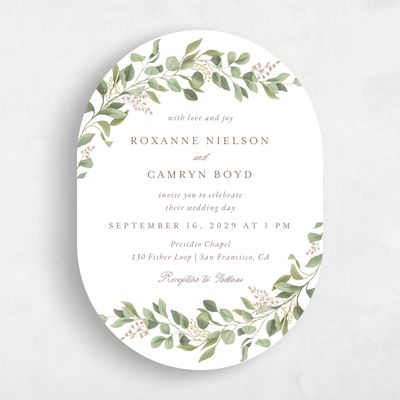 White Oval Wedding Invitation - Orphne Portrait