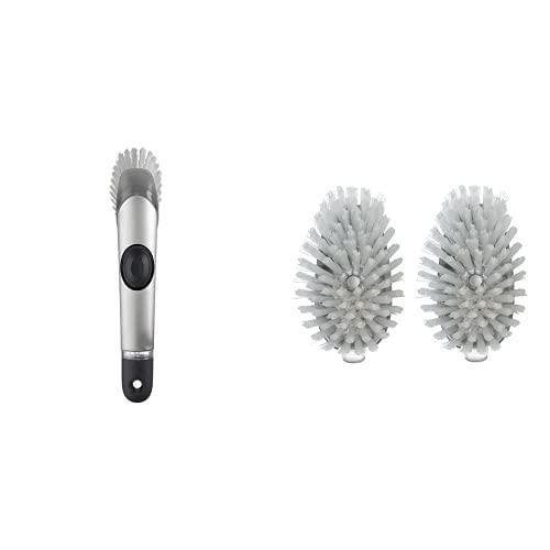 OXO SteeL Soap Dispensing Dish Brush with OXO SteeL Soap Dispensing Dish Brush Refills, 2-Pack