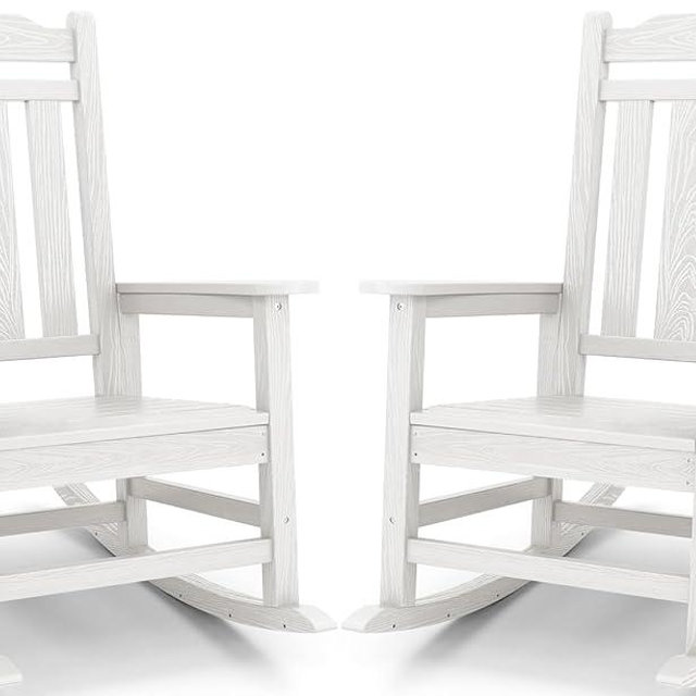 SERWALL Oversized Rocking Chair Set of 2 Outdoor, HDPE Outdoor Rocking Chair Set of 2, White