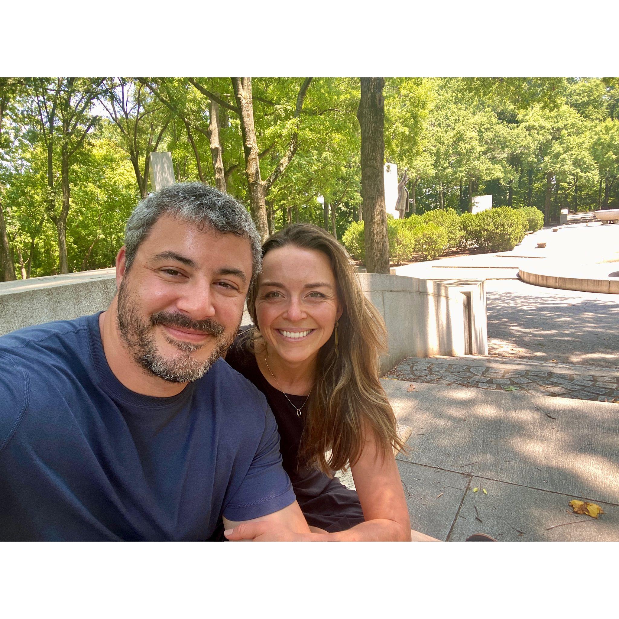 At the Theodore Roosevelt Monument during one of Jen's visits to see Jeff. This monument is the site where Jeff proposed four months later.