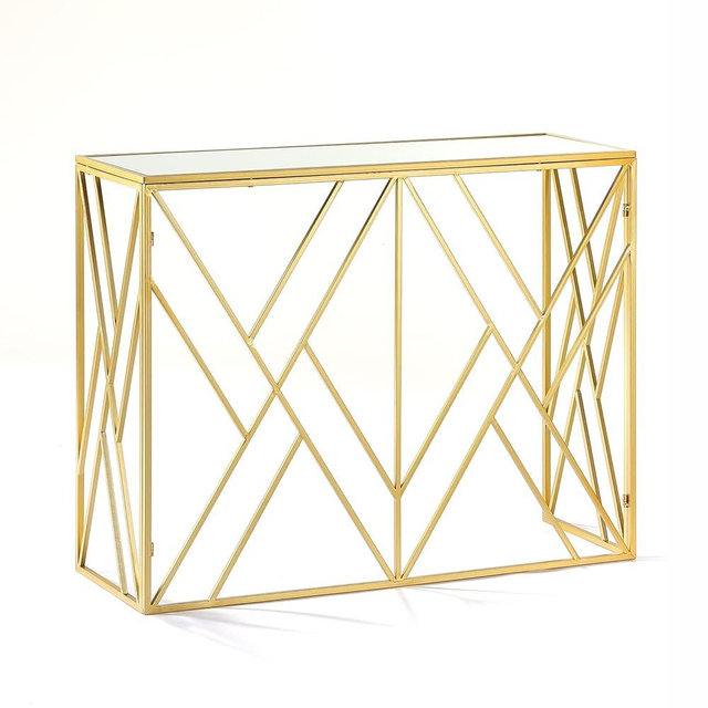 YiLifebes Modern Glass Console Table, 40" Gold Sofa Table with Sturdy Metal Frame and Mirror Tempered Glass Top, for Living Room Entryway Bedroom, Gold Finish - 40"×14.25"×32"