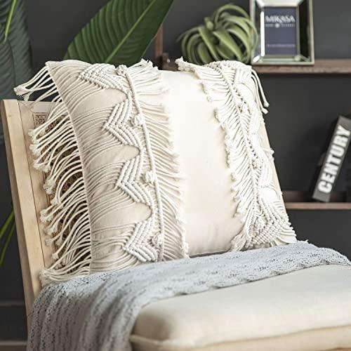 Throw Pillow Covers, Macrame Cushion Case, Woven Boho Cushion Cover for Bed  Sofa Couch Bench Car Home Decor, Comfy Square Pillow Cases with Tassels