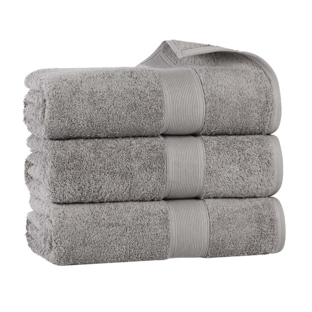 Organic Cotton Medium Weight Solid Bath Towel Set of 3, Silver - Blue Nile Mills