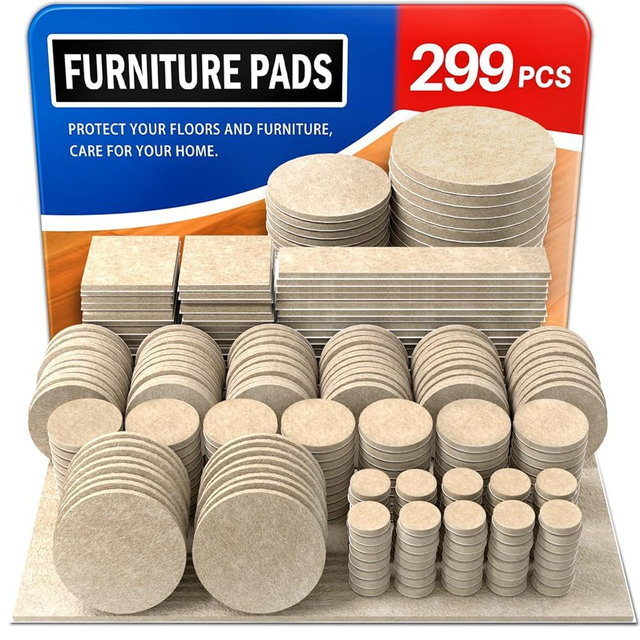 Ansible 299 PCS Felt Furniture Pads, Furniture Pads for Hardwood Floors, Chair Leg Feet Wood Floor Protectors (Beige)