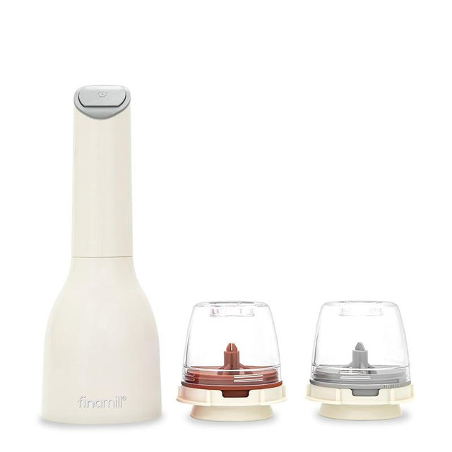FinaMill Classic Battery Spice Mill – Battery Operated Salt and Pepper Grinder Set, Includes 2 Interchangeable Spice Pods, Adjustable Coarseness, Ceramic Grinder, LED Light, Easy One-Handed Operation
