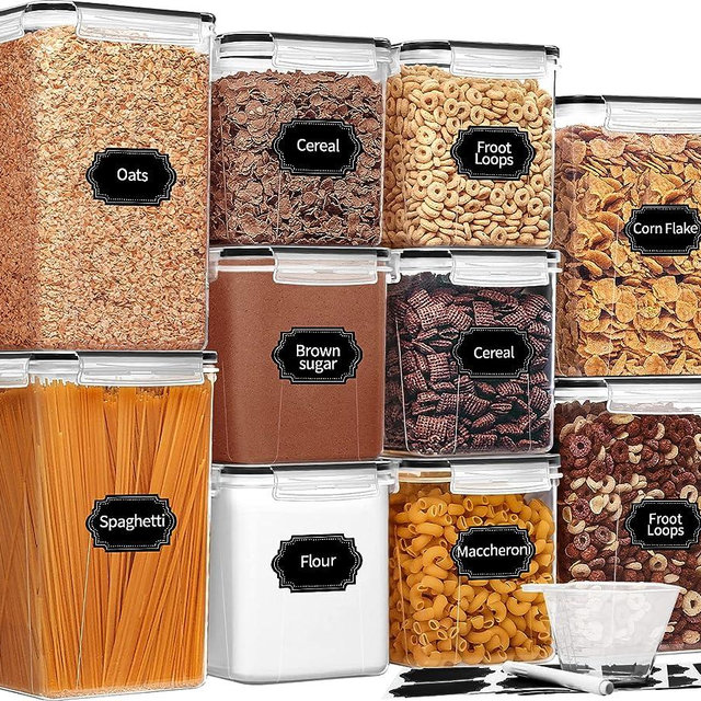 Skroam Large Airtight Food Storage Containers with Lids, 10 Pack Cereal Containers Storage Set - BPA Free Pantry Organization and Storage for Flour, Sugar & Rice with Measuring Cup, Labels & Marker