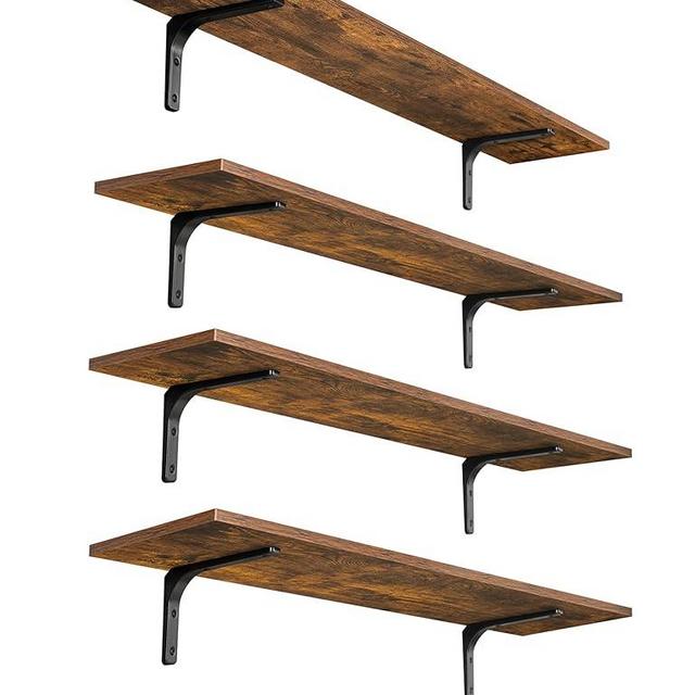 DINZI LVJ Long Wall Shelves, 39.4Inch Wall Mounted Shelves Set of 4, Extra Large Wall Storage Ledges with Sturdy Metal Brackets for Living Room, Bathroom, Bedroom, Kitchen, Rustic Brown