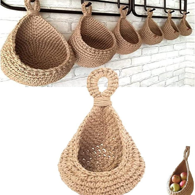 RCYYJJ Hanging Wall Vegetable Fruit Baskets, Jute Eco Teardrop Hanging Basket, Kitchen Baskets for Organizing,Handwoven Storage Basket (XXXL)