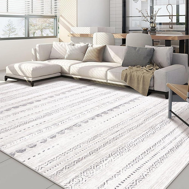 Area Rug Living Room Rugs: 5x8 Large Soft Machine Washable Boho Moroccan Farmhouse Neutral Stain Resistant Indoor Floor Rug Carpet for Bedroom Under Dining Table Home Office House Decor - Grey