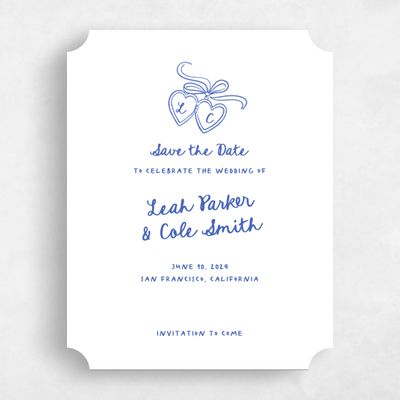 Blue Ticket Wedding Save the Date - Gilda Portrait