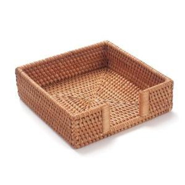 Rattan Napkin Holder Square, Napkin Holders for Paper Napkins, 7.5" x 7.5" x 2.5", Wicker Napkin Tray, Woven Guest Towel Holder for Restaurant/Kitchen/Bathroom Napkin Holder for Table