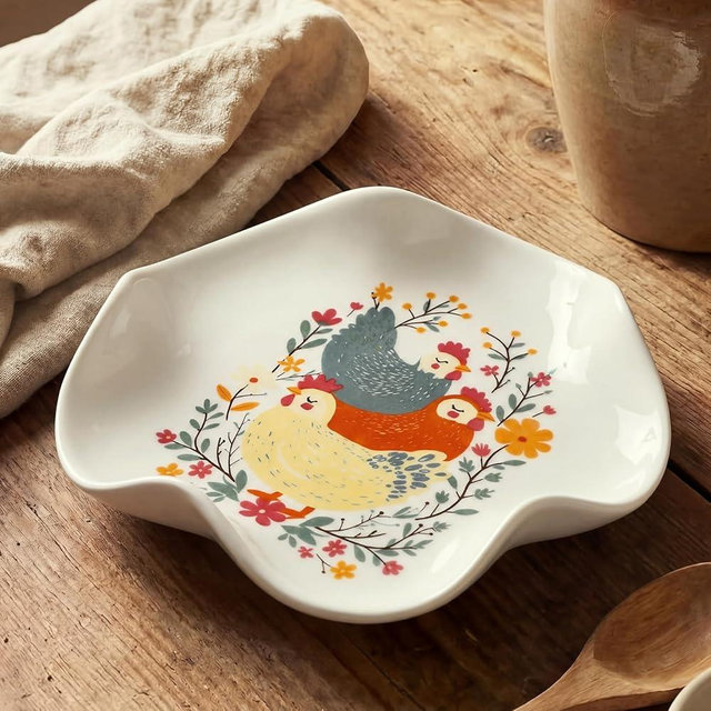 Acellegic 5.3 Inch Ceramic Spoon Rest for Stove & Countertop, Large Heat Resistant Kitchen Utensil Holder, Vintage Farmhouse Spoon & Housewarming Cooking Gift Kitchen Supplies(Rooster)