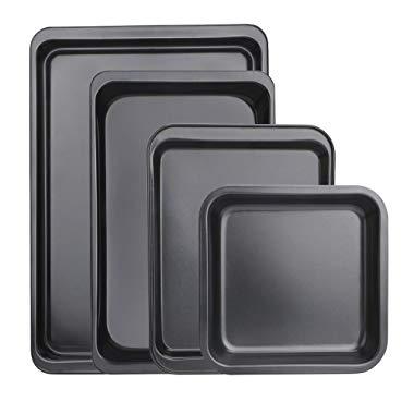 Baking Sheet Set of 4, Beasea Cookie Sheet Pan Nonstick Carbon Steel Non Toxic Sheet Pan Set Easy Clean Baking Tray Rimmed Baking Pan - Black