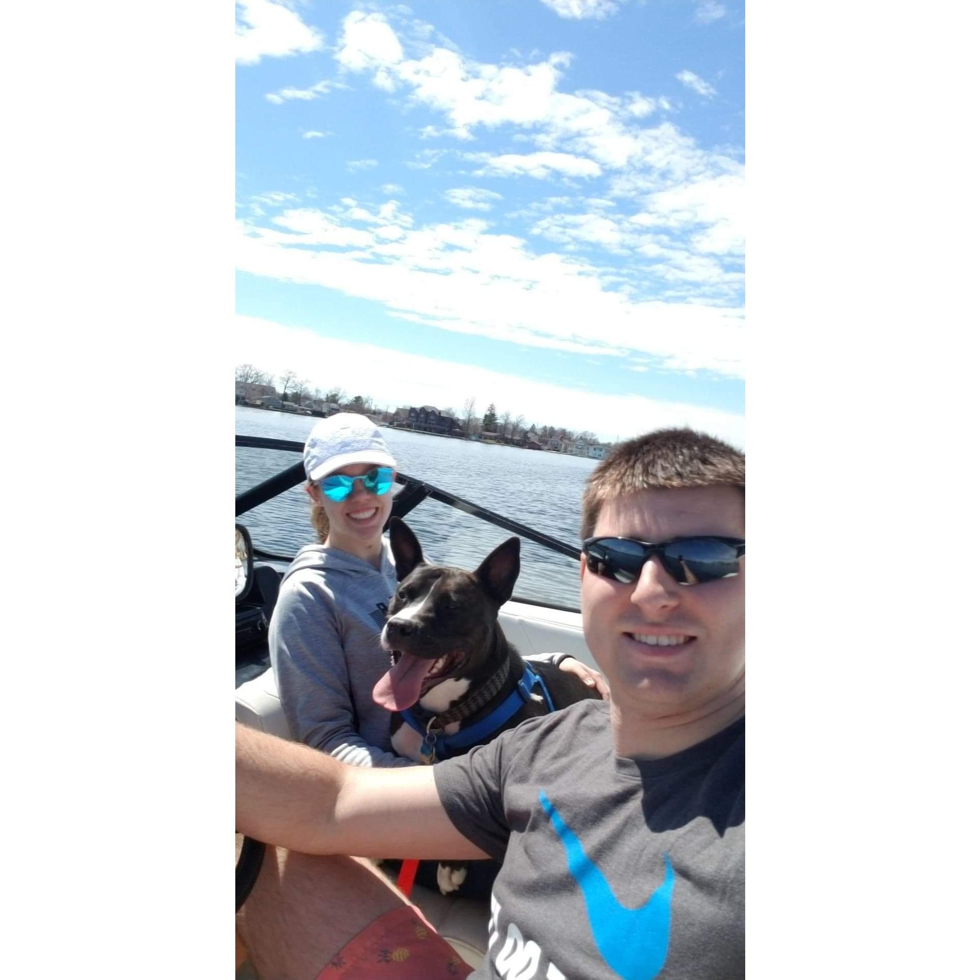 Diesel's first boat ride.