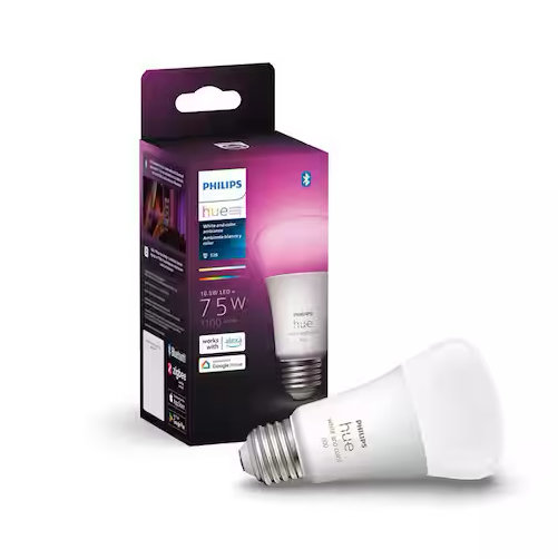 Philips Hue 75-Watt Equivalent A19 Smart LED Color Changing Light Bulb with Bluetooth (1-Pack) 563254
