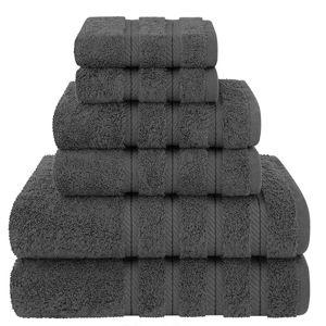American Soft Linen Luxury 6 Piece Towel Set, 2 Bath Towels 2 Hand Towel 2 Washcloths, 600 GSM 100% Cotton Turkish Towels for Bathroom, Dark Gray Towel Sets