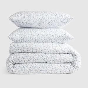 Organic Crisp Percale Duvet Cover Set With Sham Set- Size: Full/Queen, Color: Blue Florette