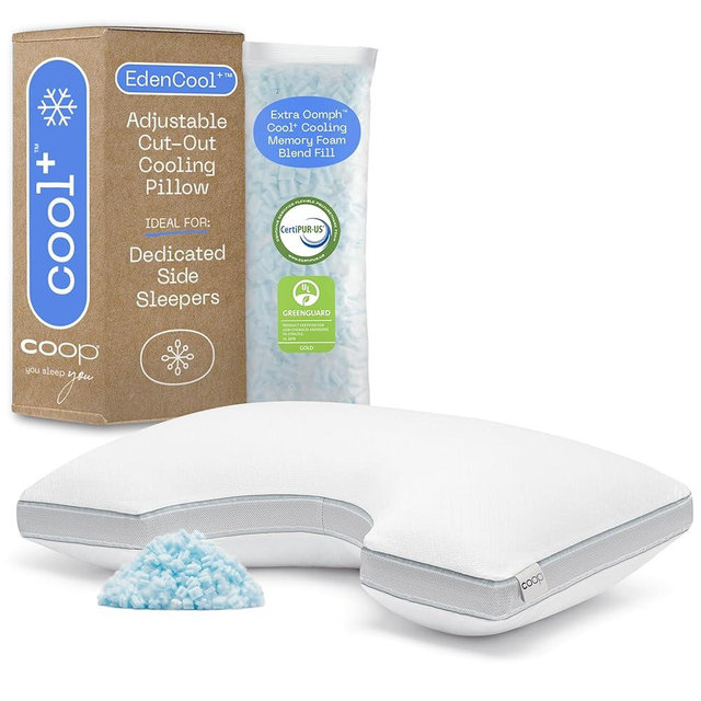 Coop Home Goods Cool+ Cut-Out Adjustable Pillow Queen with Cooling Gel & Shoulder Cut-Out for Head Support, Side Sleeper Pillow, Neck Support for Sleeping, CertiPUR-US/GREENGUARD Gold