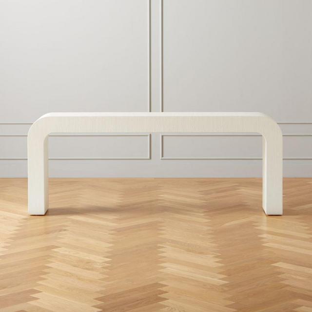 Horseshoe Ivory Lacquered Linen 80" Console Table