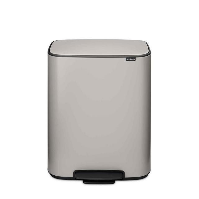 Brabantia Bo Step-On Kitchen Trash Can with Dual Compartments | Soft Gray | 2 x 8 Gal Inner Buckets | Soft-Close Garbage Can, Light Pedal, Stay-Open Lid | Fits Against Wall | + Trash Bags