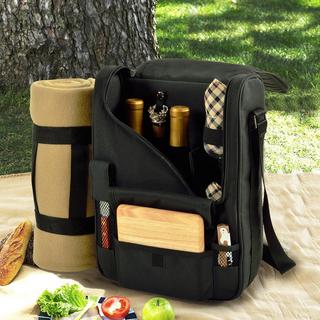Insulated 2-Bottle Wine Carrier with Glasses, Blanket & Accessories