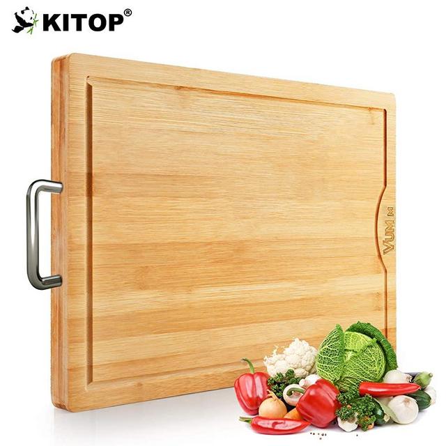 Large & Extra-Thick Bamboo Cutting Boards For Kitchen with Juice Groove-VUMM Organic Heavy Duty Chopping Board for Meat/Vegetables Fruits Serving Tray, Butcher Block, Carving Board, BPA Free