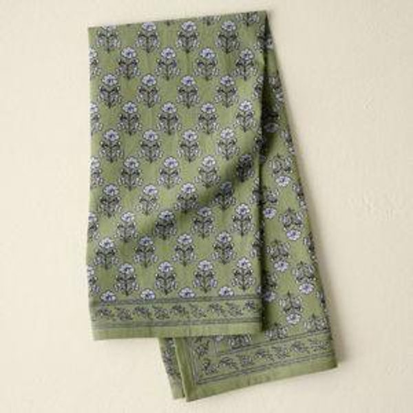 Magnolia Green Block Print Tea Towel