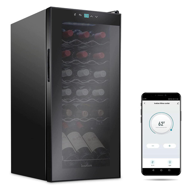 Ivation 18 Bottle Freestanding Wine Refrigerator, Wine Fridge with Wi-Fi Smart App Control, Black