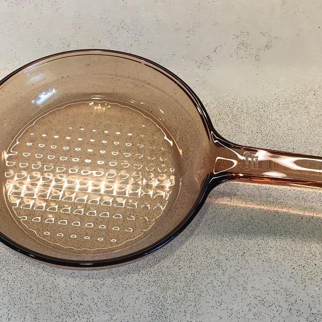 Visions by Corning Ware Waffle Bottom 7 inch Skillet Vintage Amber Glass Sauce Pan Glass Frying Pan from the 1970's Glass Pots and Pans