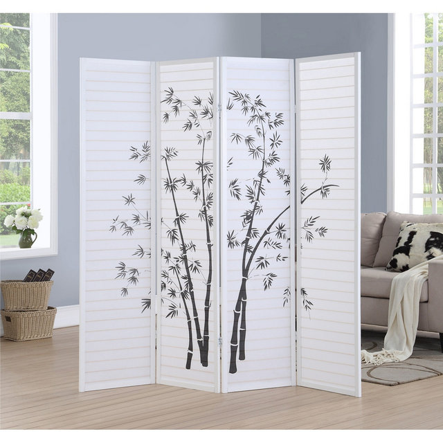 Streamdale Furniture Streamdale Bamboo Print 4-Panel Framed Room Screen/Divider, White