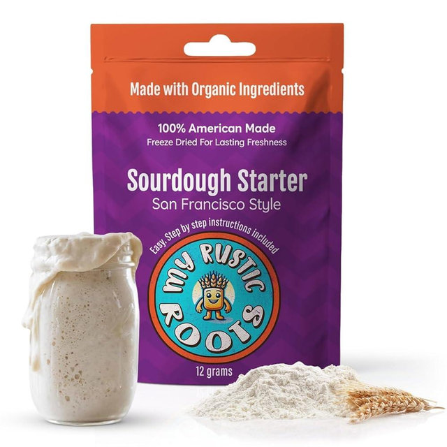 MY RUSTIC ROOTS San Francisco Sourdough Starter Culture – All Natural & Organic Sourdough Bread Starter - Beginner Friendly - Perfect for Baking Delicious Homemade Artisan Bread, Pizza & More - 12g