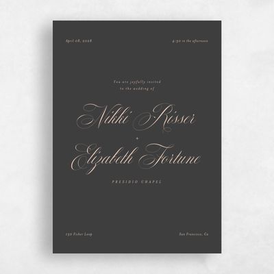 Dark Charcoal, Black Wedding Invitation - Thorn Script