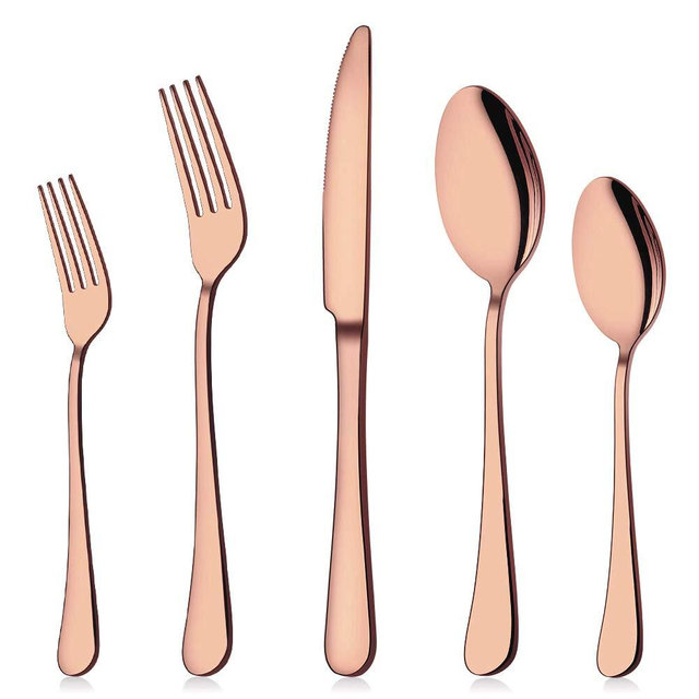 Briout Rose Gold Silverware Set, 20 Piece Cutlery Set, Stainless Steel Flatware Set Service for 4 Include Spoons Forks Knives Tableware Utensil Set for Kitchen Home Restaurant, Shiny Rose Gold Polish
