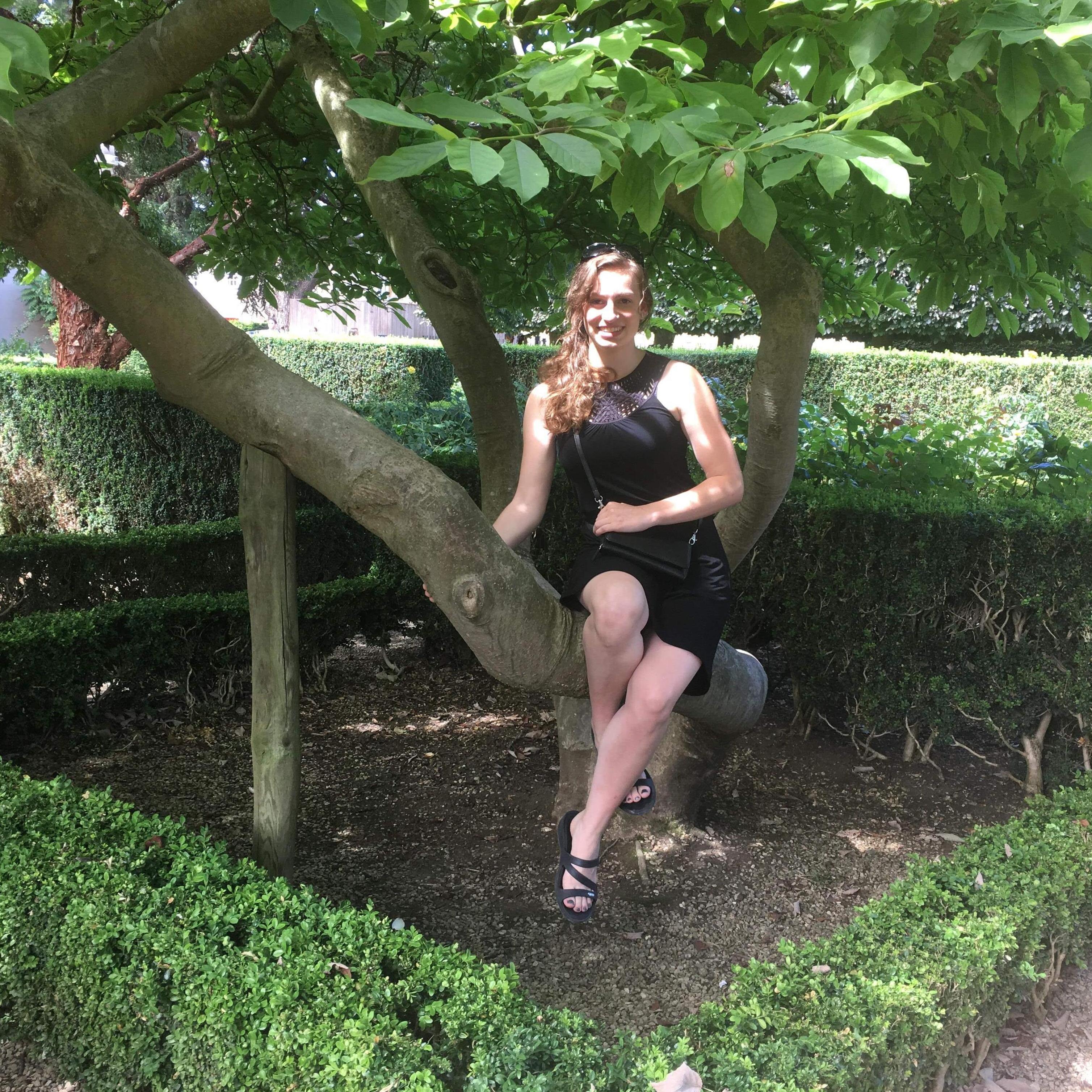 Elizabeth likes tree pictures and this is a perfect example. She is in the Oxford University garden. (07/2018, University of Oxford, UK)