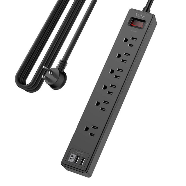 15Ft Power Strip Surge Protector - Yintar Extension Cord with 6 AC Outlets and 3 USB Ports for for Home, Office, Dorm Essentials, 1680 Joules, ETL Listed, (Black)