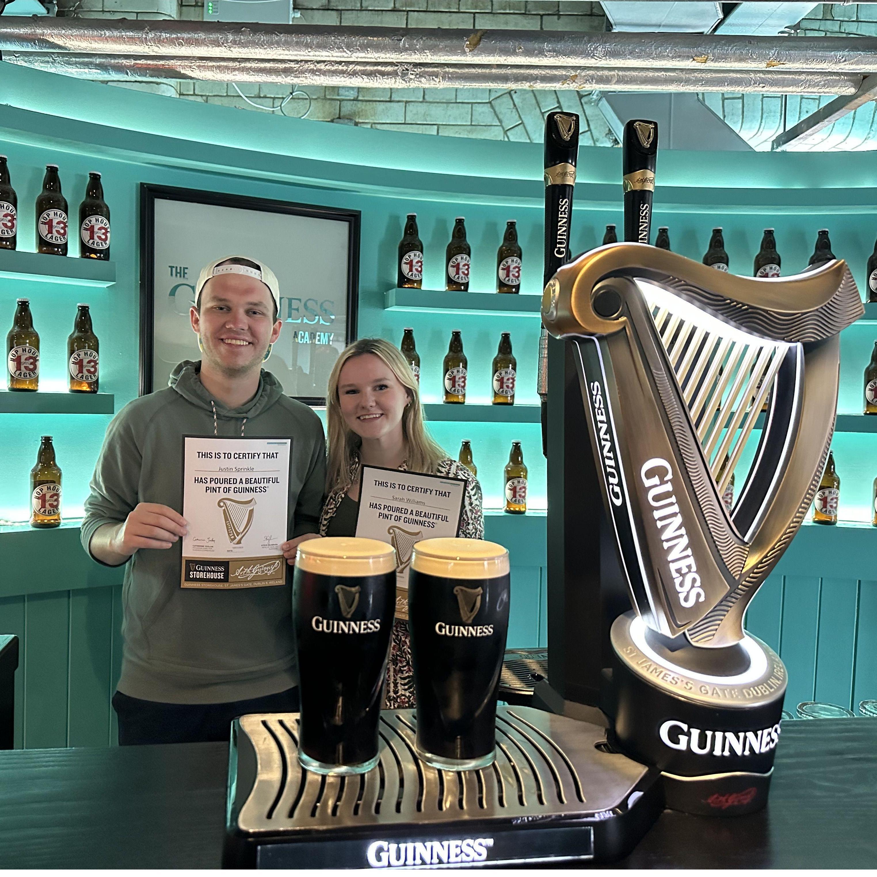 Learning to pour the perfect pint. Dublin, Ireland. July 2023.