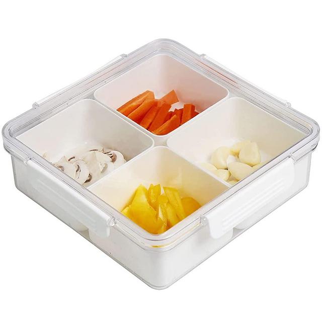 Shopwithgreen Veggie Tray with Lid, Snackle Box Condiment/Charcuterie Container, Fruit Snack Platter with Lid and Removable Dividers