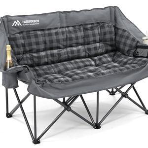 Double Camping Chair Padded 2 Person Camping Chair Camping Loveseat - Heavy Duty Oversized Camping Couch for Adults Outdoor Lawn Beach - Portable Folding Sofa with Cup Holders and Carry Bag, Grey