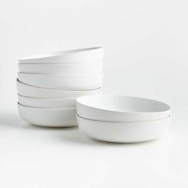 Crate & Barrel Wren Matte White Low Bowls Set of 8