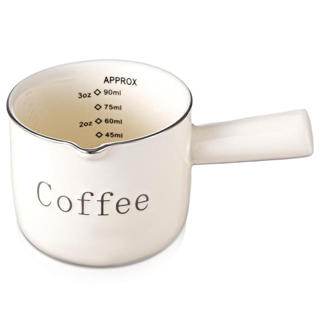 Maxdot 1 Pack Espresso Shot Cups,Ceramic Expresso Measuring Cup with Handle and V-shaped Mouth,3oz / 90ml,Easy to Wash and See the Volume,White,for Coffee Making Frothing Accessories