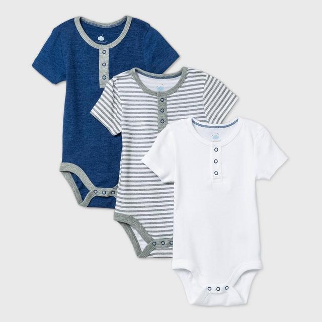 Baby Boys' 3pk Short Sleeve Basic Bodysuit - Cloud Island™ Navy 6-9M